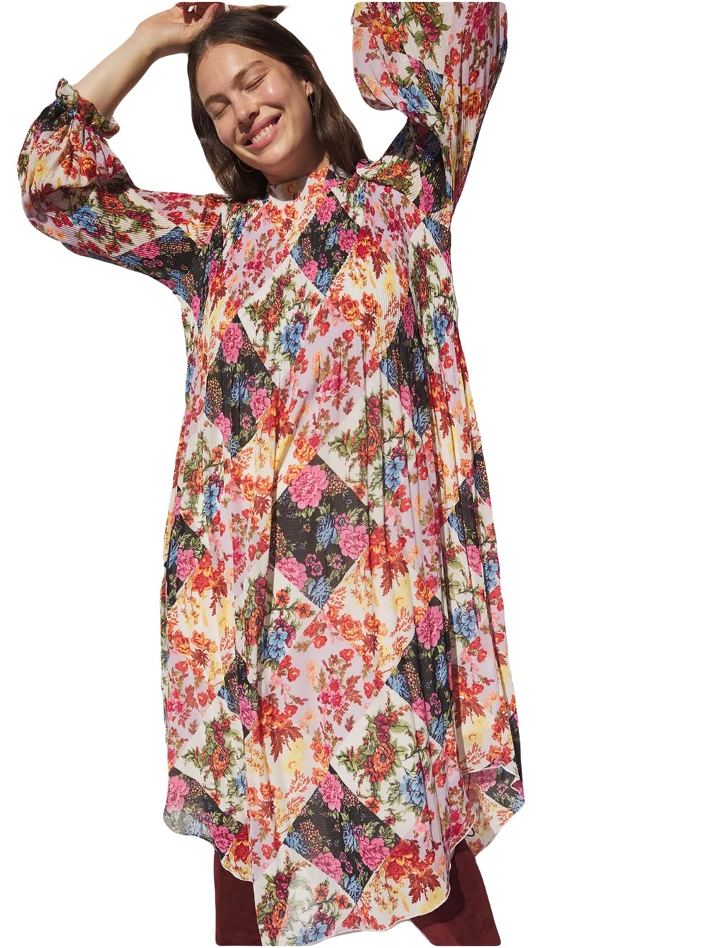 NWT Anthropologie colorful smocked laced amethyst Mouliette Soeurs dress XS